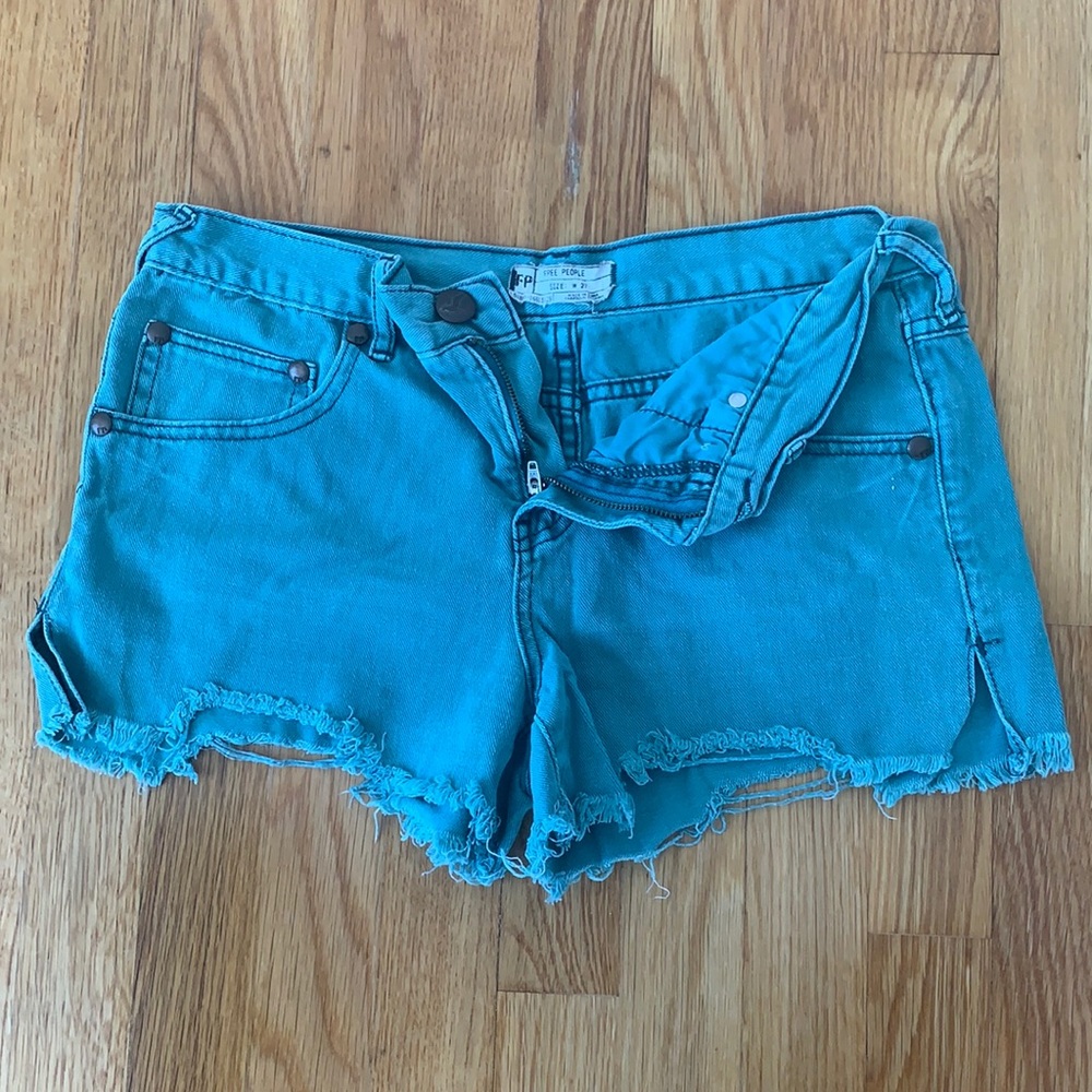 Free People Vintage Green Denim Shorts